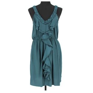 Rebecca Taylor Silk Tank Dress Teal Mini Braided Neck